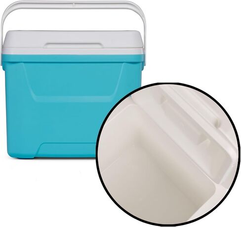 28 Quart Hard‑Sided Ice Chest Cooler with Swing‑Up Handle, Aqua Blue and White Insulated Foam Cooler Box for Outdoor Trip Picnic Beverage Storage in Kuwait
