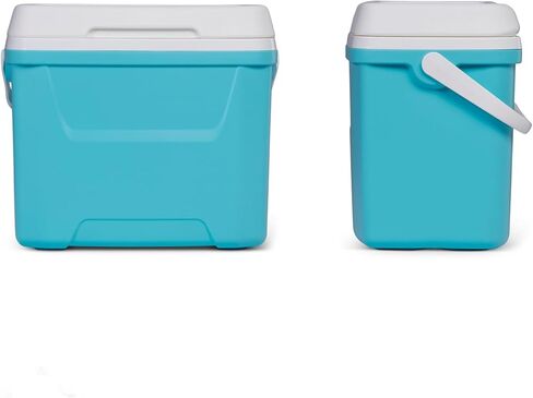 28 Quart Hard‑Sided Ice Chest Cooler with Swing‑Up Handle, Aqua Blue and White Insulated Foam Cooler Box for Outdoor Trip Picnic Beverage Storage in Kuwait