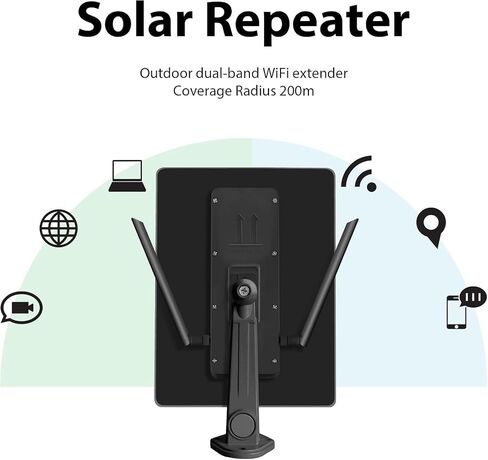 Solar WiFi Extender Outdoor, 2.4GHz 300Mbps Outdoor Solar WiFi Repeater, Solar Powered WiFi Extender Signal Booster for Garden, Farm, Ranch, Yard, 26000mAh Battery, IP66 Waterproof, 200m Range in Kuwait