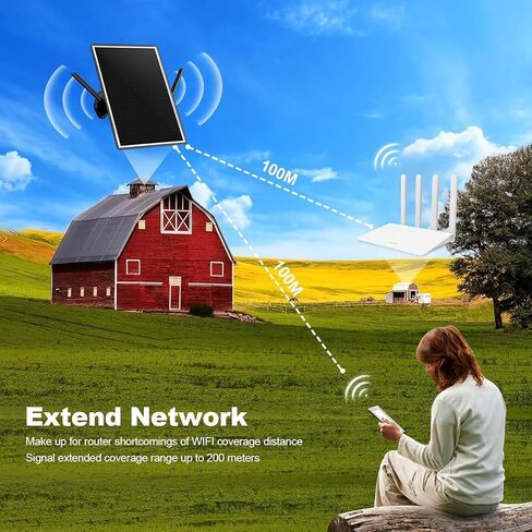 Solar WiFi Extender Outdoor, 2.4GHz 300Mbps Outdoor Solar WiFi Repeater, Solar Powered WiFi Extender Signal Booster for Garden, Farm, Ranch, Yard, 26000mAh Battery, IP66 Waterproof, 200m Range in Kuwait