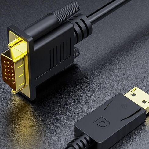 PartyKindom Vga Adapter Cable for Computer and Display, Supports Mirror and Extended Mode, No Driver Needed, 1920x1080 Resolution, Black Copper Cable for Video Streaming and Gaming in Kuwait