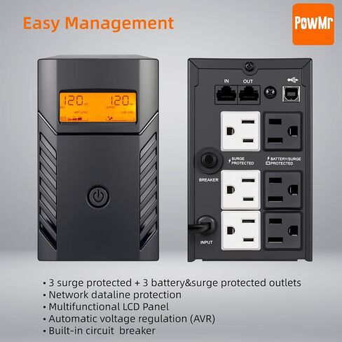 PowMr UPS 1500VA/800W, LCD, AVR, UPS Battery Backup & Surge Protector in Saudi Arabia
