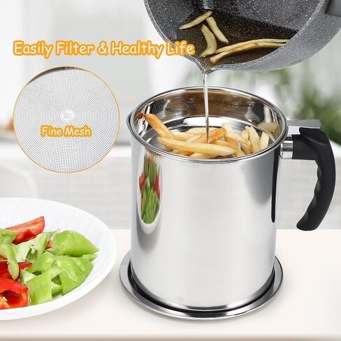 Kaemi 2.2L / 74OZ Bacon Grease Container With Strainer, Bacon Grease Keeper,Oil Storage Container for Kitchen,Filtered Oil Jug With Lid and Easy Grip Handle for Storing Meat Frying and Cooking Oil in Kuwait