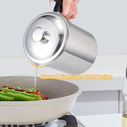 Kaemi 2.2L / 74OZ Bacon Grease Container With Strainer, Bacon Grease Keeper,Oil Storage Container for Kitchen,Filtered Oil Jug With Lid and Easy Grip Handle for Storing Meat Frying and Cooking Oil in Kuwait
