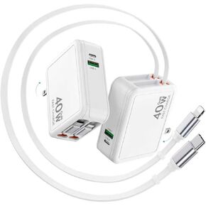 2026 Updated 40W Retractable Charger,2 Pack Retractable Phone Charger Wall Plug with 2.6FTLightning+ Type C Cables,4 in 1 Travel Essentials Fast Charging Block for iPhone 17/16/15, Galaxy,LG,Moto in Kuwait