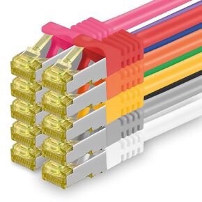 1aTTack.de Cat.7 Patch Cable Set S/FTP (PiMF) Ethernet LAN Network Cables 10 Gigabit/s High Speed 600 MHz with Locking Protection Halogen-Free (LSZH) 10 Couleurs - 10 Pieces 3m in Saudi Arabia