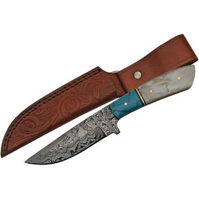 SZCO Full Tang Hunting Knife 7.75 Inch - Camping Knife with Pearl Handle, Ladder Pattern Damascus Blade & Sheath - Pocket Knife for Hunting & Outdoor uses - Knives for Men in Saudi Arabia