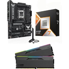 Micro Center CPU Motherboard Memory Combo: AMD Ryzen 7 9800X3D CPU Processor with ASUS TUF Gaming B850-PLUS WiFi AM5 ATX Motherboard and KLEVV CRAS V RGB DDR5 32GB (2x16GB) 6000MHz Ram Memory Black in Kuwait
