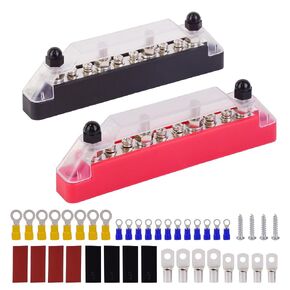 Bus Bar 12V 150A，6*#8(M4) and 4 * 1/4"(M6) Stud Power Distribution Block, Battery Bus bar for marien，Buss Bar 12V for Car、Boat and Solar Wiring (Black+Red) in Saudi Arabia