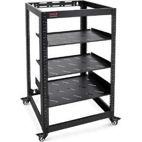 Pyle 20U Open Frame Server Rack - Wall Mount Network Rack for Servers, Networking & AV Gear - Heavy-Duty 19" Equipment, Includes 1U & 2U Vented Shelves for Airflow, Lockable Wheels - 440 lbs Capacity in Kuwait