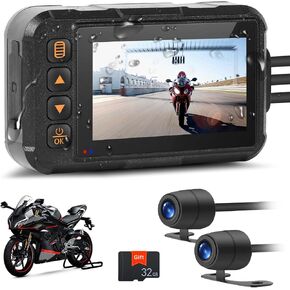 Motorcycle Dash Cam Dual HD Camera Front and Rear View,3" IPS Screen 1080P IP65 Waterproof 150° Wide Angle Sportbike Recording DVR with G-Sensor,Loop Recording,Night Vision,Parking Monitor in Kuwait