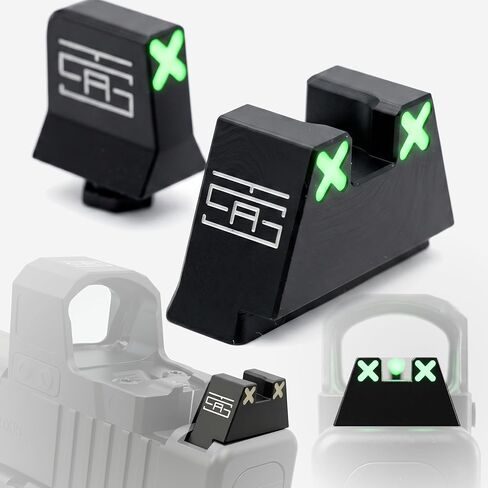 TSA® XXX Glow Suppressor Height Sights for Glock® Slimline G43 G43X G48 MOS – Co Witness Tall Iron Sight Set – Green Luminescent Non Tritium XXX Pattern in Saudi Arabia