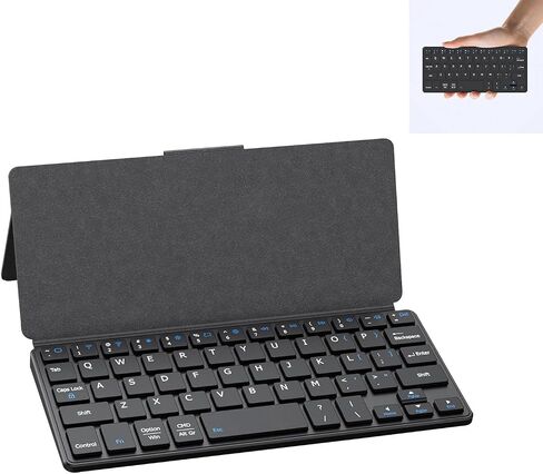 CMARS Mini Bluetooth Keyboard for iPad, Universal Portable Wireless Keyboards with Adjustable 150° Stand & Integrated Protective Cover, Travel Keyboard for iOS/Android/Windows - Black in Kuwait