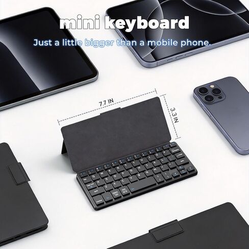 CMARS Mini Bluetooth Keyboard for iPad, Universal Portable Wireless Keyboards with Adjustable 150° Stand & Integrated Protective Cover, Travel Keyboard for iOS/Android/Windows - Black in Kuwait