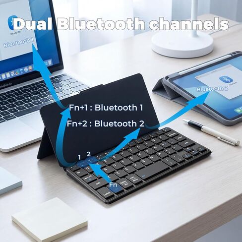 CMARS Mini Bluetooth Keyboard for iPad, Universal Portable Wireless Keyboards with Adjustable 150° Stand & Integrated Protective Cover, Travel Keyboard for iOS/Android/Windows - Black in Kuwait