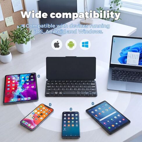 CMARS Mini Bluetooth Keyboard for iPad, Universal Portable Wireless Keyboards with Adjustable 150° Stand & Integrated Protective Cover, Travel Keyboard for iOS/Android/Windows - Black in Kuwait