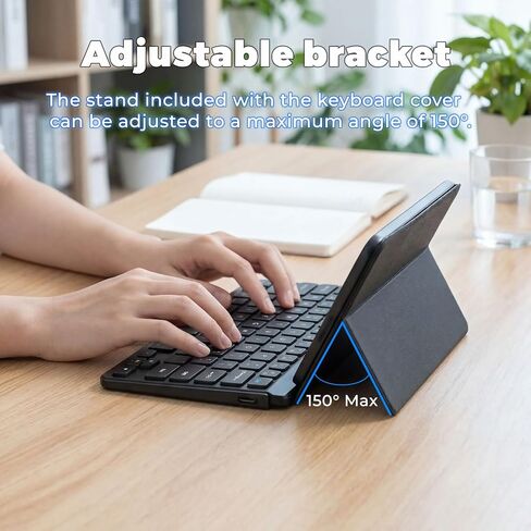 CMARS Mini Bluetooth Keyboard for iPad, Universal Portable Wireless Keyboards with Adjustable 150° Stand & Integrated Protective Cover, Travel Keyboard for iOS/Android/Windows - Black in Kuwait