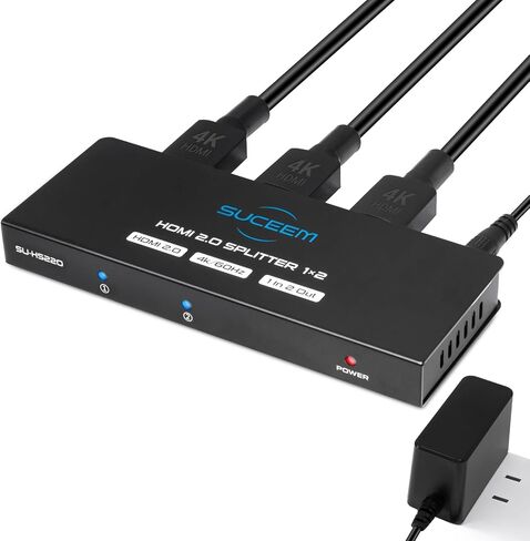 4K@60Hz HDMI Splitter - 1x2 HDMI Splitter 1 in 2 Out with Power Adapte for Dual Monitors, Support EDID Dolby Audio 3D HDCP for PS4 PS5 Fire Stick HDTV in Kuwait