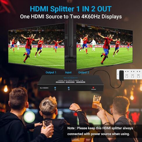 4K@60Hz HDMI Splitter - 1x2 HDMI Splitter 1 in 2 Out with Power Adapte for Dual Monitors, Support EDID Dolby Audio 3D HDCP for PS4 PS5 Fire Stick HDTV in Kuwait