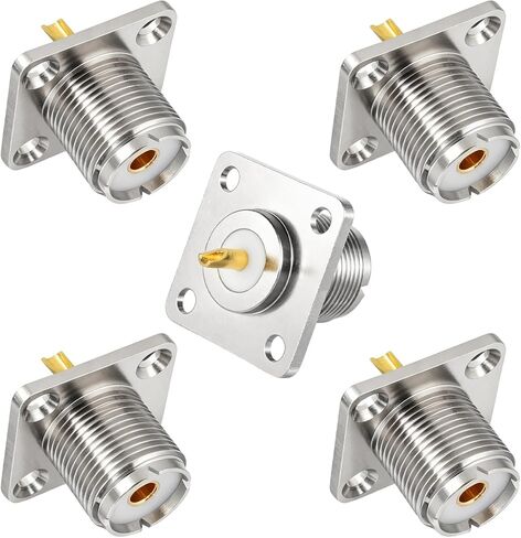 SO239 UHF Female Chassis Mount, 5 Pack 4-Hole Flange Panel Mount with Solder Cup for PL259 Male Plug, Compatible with Ham Radio, CB Radio & Coaxial Cable, Reliable Signal Connection in Kuwait