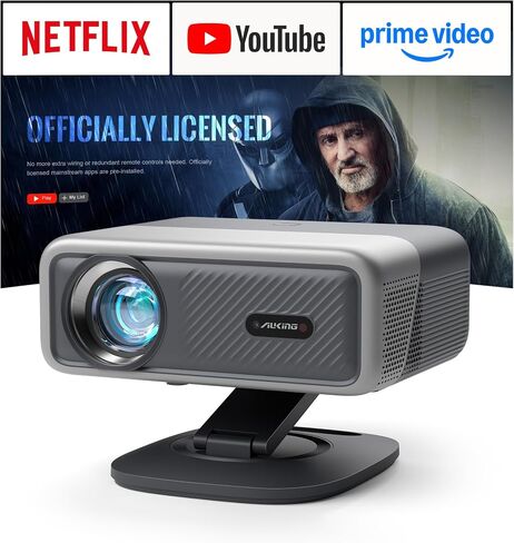 [4600 ANSI & 60W Dolby Audio] 4K Projector with WiFi and Bluetooth,TOF Real-Time Auto Focus Overhead Projector, AuKing Outdoor Movie Home Proyector with Omni-Adjustable Stand(silver grey) in Kuwait