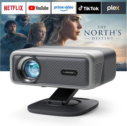 [4600 ANSI & 60W Dolby Audio] 4K Projector with WiFi and Bluetooth,TOF Real-Time Auto Focus Overhead Projector, AuKing Outdoor Movie Home Proyector with Omni-Adjustable Stand(silver grey) in Saudi Arabia