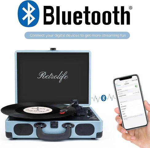 Retrolife® Record Player,3-Speed Bluetooth Suitcase Vinyl Player-Haze Blue in Kuwait