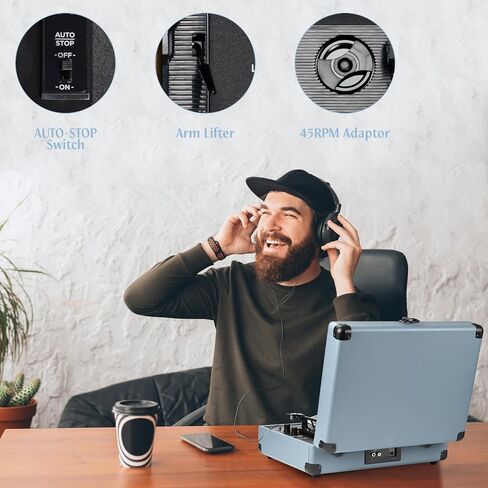Retrolife® Record Player,3-Speed Bluetooth Suitcase Vinyl Player-Haze Blue in Kuwait