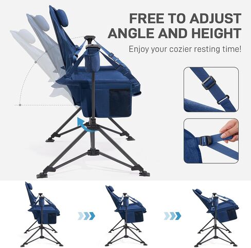EVER ADVANCED Padded Hammock Camping Chair, Oversized Heavy Duty Swing Chair with Detachable Cup Holder, Portable Folding Rocking Camping Chair, Support Up to 400lbs, Blue in Kuwait