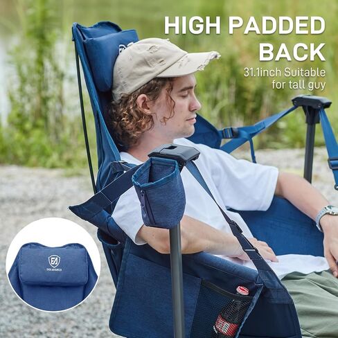 EVER ADVANCED Padded Hammock Camping Chair, Oversized Heavy Duty Swing Chair with Detachable Cup Holder, Portable Folding Rocking Camping Chair, Support Up to 400lbs, Blue in Kuwait