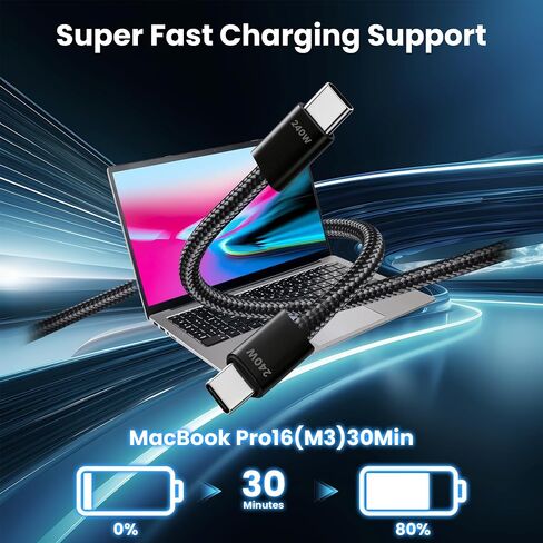 240W USB C to USB C Cable, 5 Pack Braided Type-C Fast Charging Cord(Black) in Kuwait
