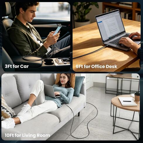 240W USB C to USB C Cable, 5 Pack Braided Type-C Fast Charging Cord(Black) in Kuwait