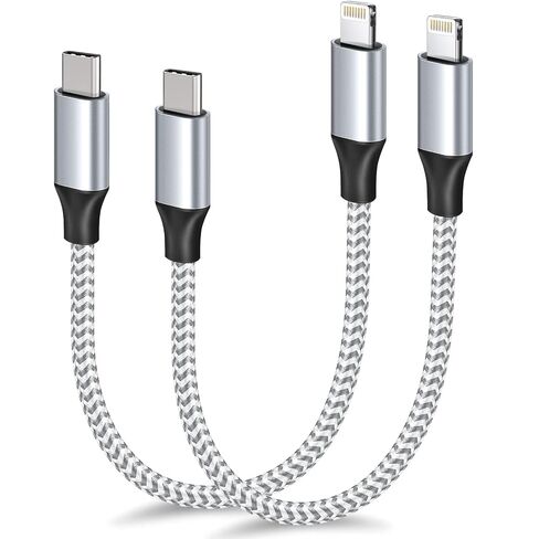 Fushok 1ft USB C to Lightning Cable Short, 2 Pack PD MFi Certified, 12 Inch Fast Charging Type C to Lightning Cord Nylon Braided for iPhone 14/13/12/11 Pro/X/XR/XS/8/7/6s/Plus in Kuwait