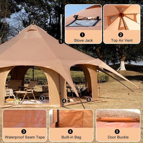 Bell Tent with Stove Jack, 6-10 Person 4 Season Glamping Tent in Saudi Arabia