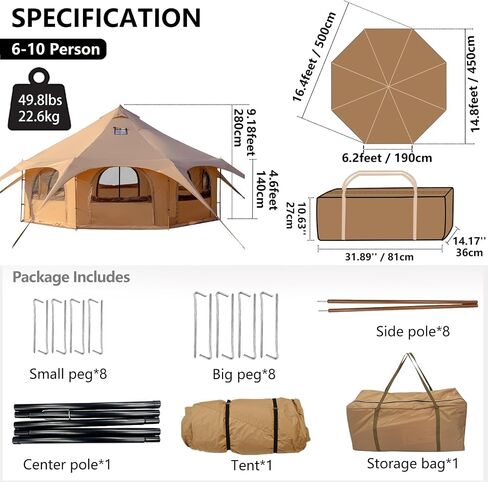 Bell Tent with Stove Jack, 6-10 Person 4 Season Glamping Tent in Saudi Arabia