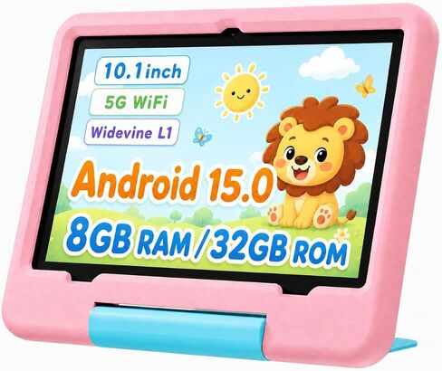 Peicheng10 inch Android 15 Tablet for Kids 8GB+32GB with 6000mAh Battery, 10-Point Touch, 2.4G+5G WiFi, Bluetooth 5.0, Dual Cameras, Shockproof Case for Toddlers Boys Girls (Blue) in Kuwait