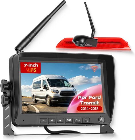 Wireless Backup Camera for Ford Transit 2014-2018, 3rd Brake Light Rear View Camera System with 7" Monitor, High Mount Roof Reverse Camera, IR Night Vision, Parking Assist in Kuwait