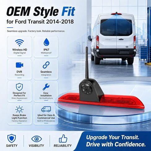 Wireless Backup Camera for Ford Transit 2014-2018, 3rd Brake Light Rear View Camera System with 7" Monitor, High Mount Roof Reverse Camera, IR Night Vision, Parking Assist in Kuwait