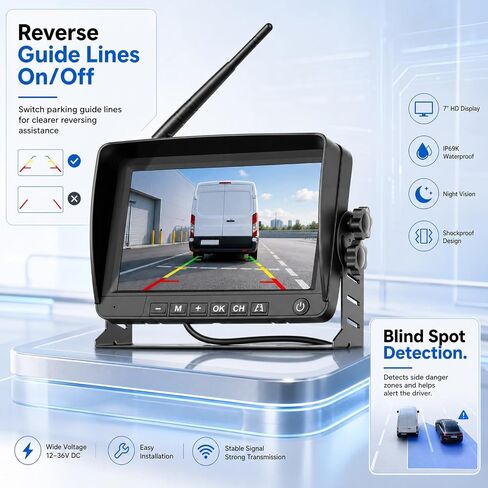 Wireless Backup Camera for Ford Transit 2014-2018, 3rd Brake Light Rear View Camera System with 7" Monitor, High Mount Roof Reverse Camera, IR Night Vision, Parking Assist in Kuwait