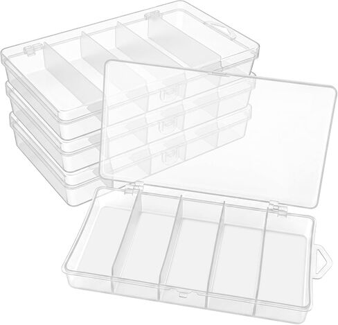 4 Pack 5-Grid Clear Plastic Fishing Tackle Storage Box, 7x4.3x1.2inch in Kuwait