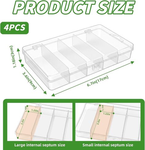 4 Pack 5-Grid Clear Plastic Fishing Tackle Storage Box, 7x4.3x1.2inch in Kuwait