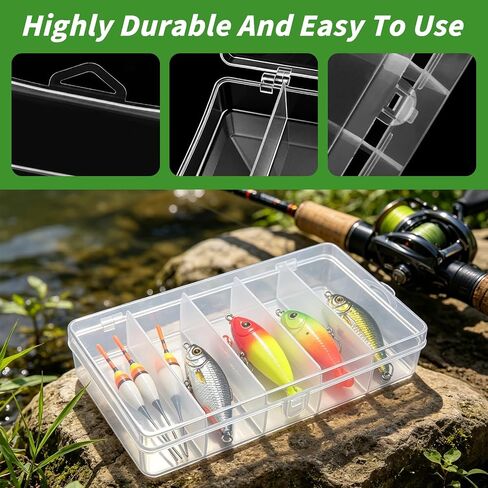 4 Pack 5-Grid Clear Plastic Fishing Tackle Storage Box, 7x4.3x1.2inch in Kuwait