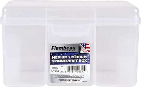 Flambeau Outdoors Medium Spinnerbait Box, 3 Compartments, Holds 22, Clear | Keeps up to 22 spinnerbaits and spoons tangle free in 3 compartments. Translucent lid and base, 6.5 x 4.6 x 4.1in in Kuwait