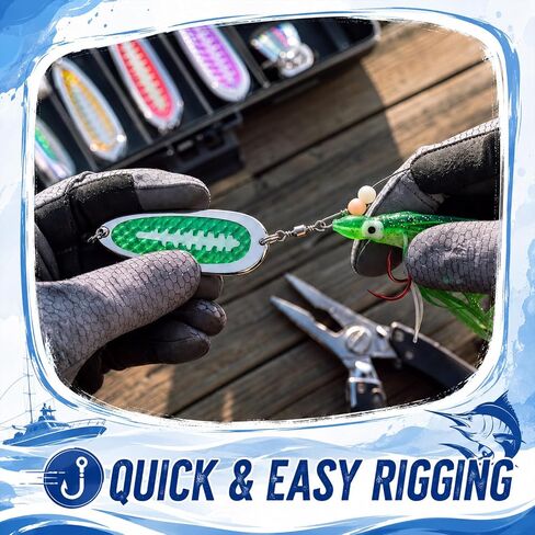 8 Set Squid Fishing Hoochies Flashers-glow Fresh Water Kokanee Dodger Tackle Salmon Trolling Lures with Durable Pre-rigged Octopus Hooks, Multicolor Synthetic Skirts Design for Salmon Fishing in Kuwait