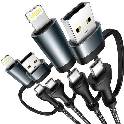 4 in 1 Charging Cable [2Pack 6.6FT] 60W Fast Charging Cord Apple MFi Certified Lightning Cable Nylon Braided Multi USB C Cable for iPhone 16/15 14 13 iPad Samsung Galaxy MacBook iPad Tablets and More in Kuwait