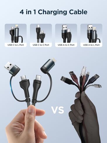 4 in 1 Charging Cable [2Pack 6.6FT] 60W Fast Charging Cord Apple MFi Certified Lightning Cable Nylon Braided Multi USB C Cable for iPhone 16/15 14 13 iPad Samsung Galaxy MacBook iPad Tablets and More in Kuwait
