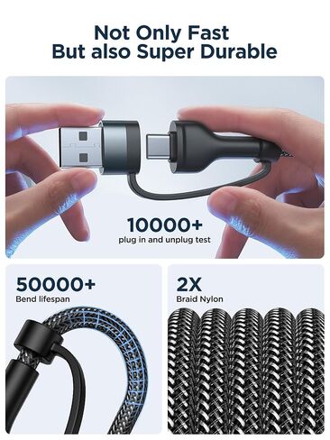 4 in 1 Charging Cable [2Pack 6.6FT] 60W Fast Charging Cord Apple MFi Certified Lightning Cable Nylon Braided Multi USB C Cable for iPhone 16/15 14 13 iPad Samsung Galaxy MacBook iPad Tablets and More in Kuwait
