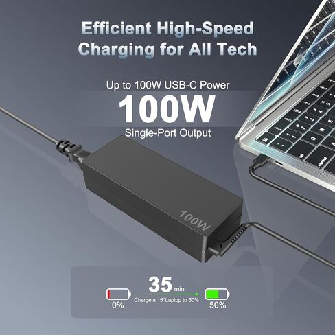 100W USB C Laptop Charger Universal Type-C Fast Charging Adapter for Compact Travel Power Supply Compatible with MacBook Dell HP Lenovo ThinkPad Acer Asus MSI iPad iPhone Samsung Switch in Kuwait