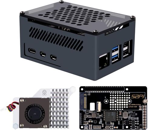 GeeekPi P33 M.2 NVME M-Key PoE+ Hat with Official Pi 5 Active Cooler and Aluminum Case for Raspberry Pi 5, Support M.2 NVMe SSDs 2230/2242/2260/2280 in Kuwait