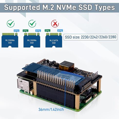 GeeekPi P33 M.2 NVME M-Key PoE+ Hat with Official Pi 5 Active Cooler and Aluminum Case for Raspberry Pi 5, Support M.2 NVMe SSDs 2230/2242/2260/2280 in Kuwait